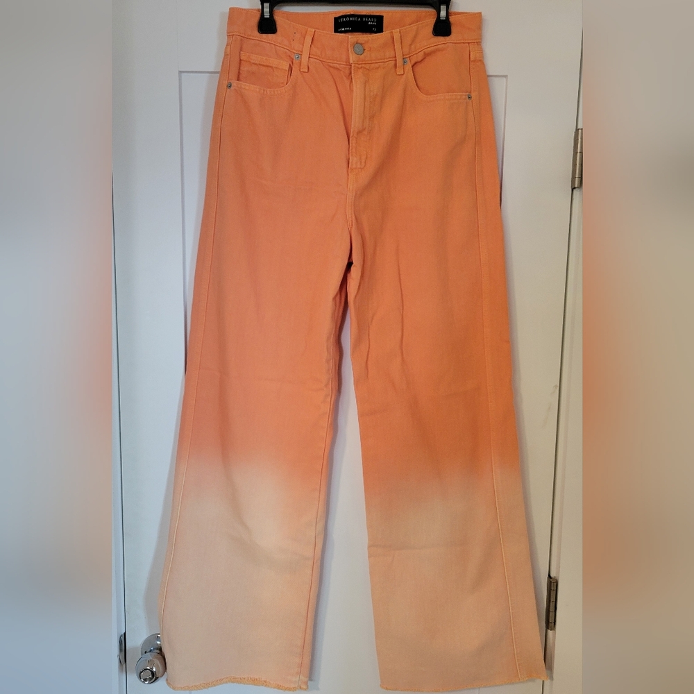 Veronica Beard tangerine and cream ombre jeans